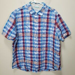 tommy bahama button up shirt plaid blue red pineapple print sz xl Linen